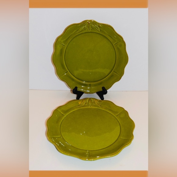 4 BARRARTE Portuguese Ceramic Plate Rustic Green Platters Plates Olive Leaves - Picture 4 of 6